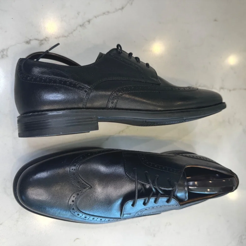 Florsheim Men 9.5 M Black Santucci Leather Wingtip Oxford Dress Shoes Classic‎
